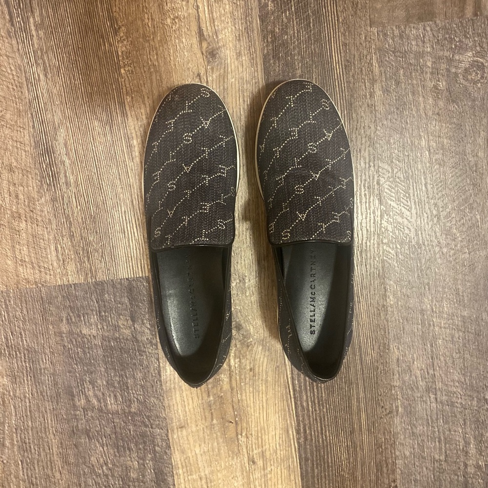 Stella McCartney Blue and White Logo Platform Slip On Sneakers in Size 9